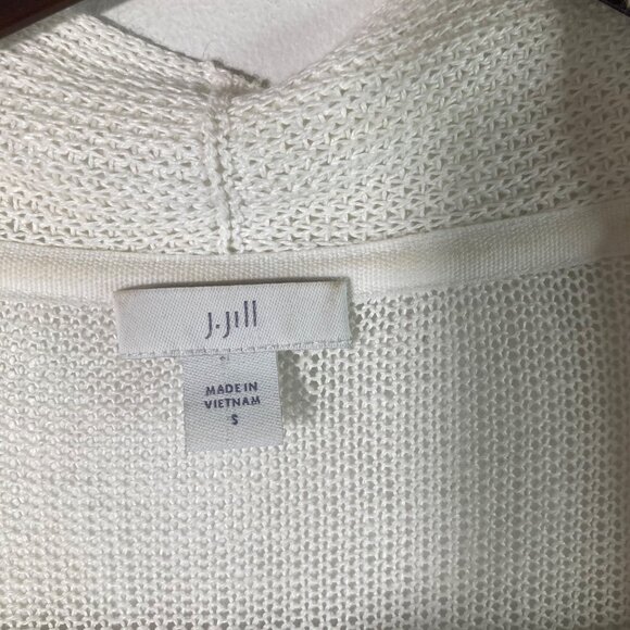 Womens J Jill Linen Blend Open Knit Cardigan 3/4 Sleeve Pockets White S Linen Vi - Picture 3 of 7